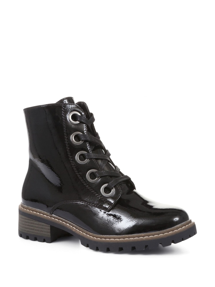 Pavers Metallic Lace Up Ankle Black Boots - Image 2 of 6