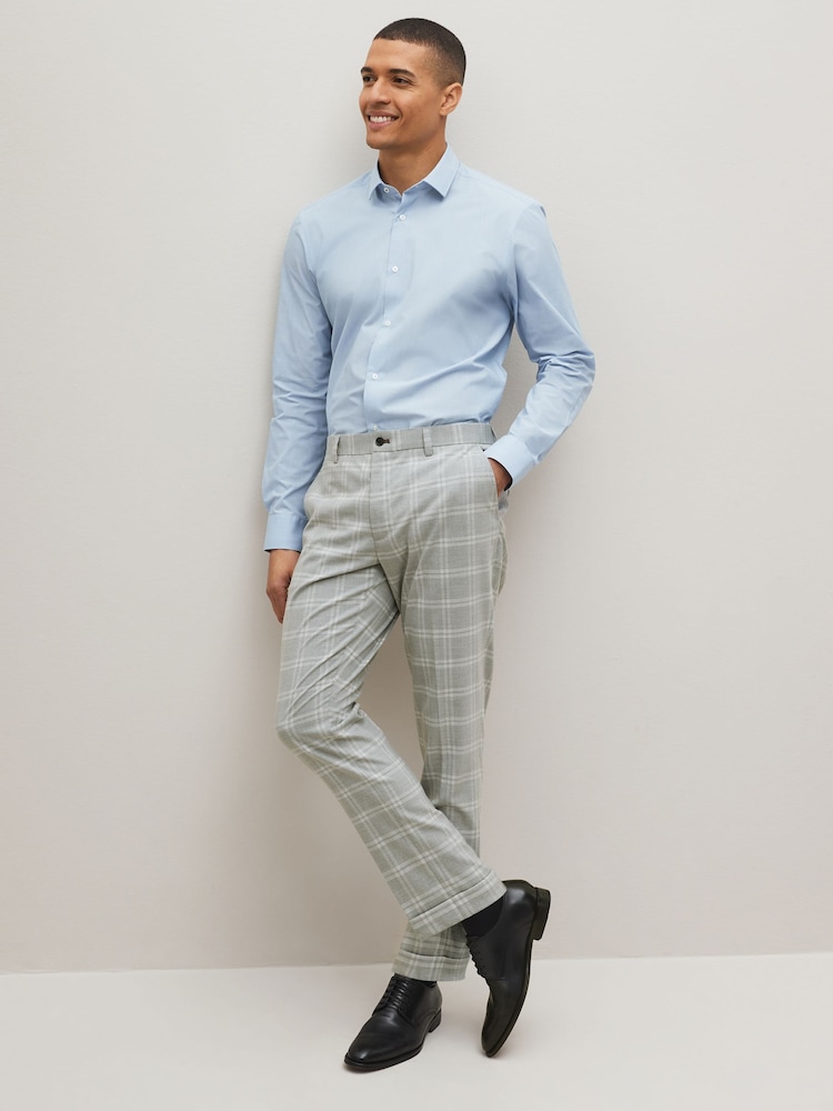 Grey Slim Tapered Trimmed Check Trousers - Image 2 of 12 Grey Slim Tapered Trimmed Check Trousers - Image 2 of 12
