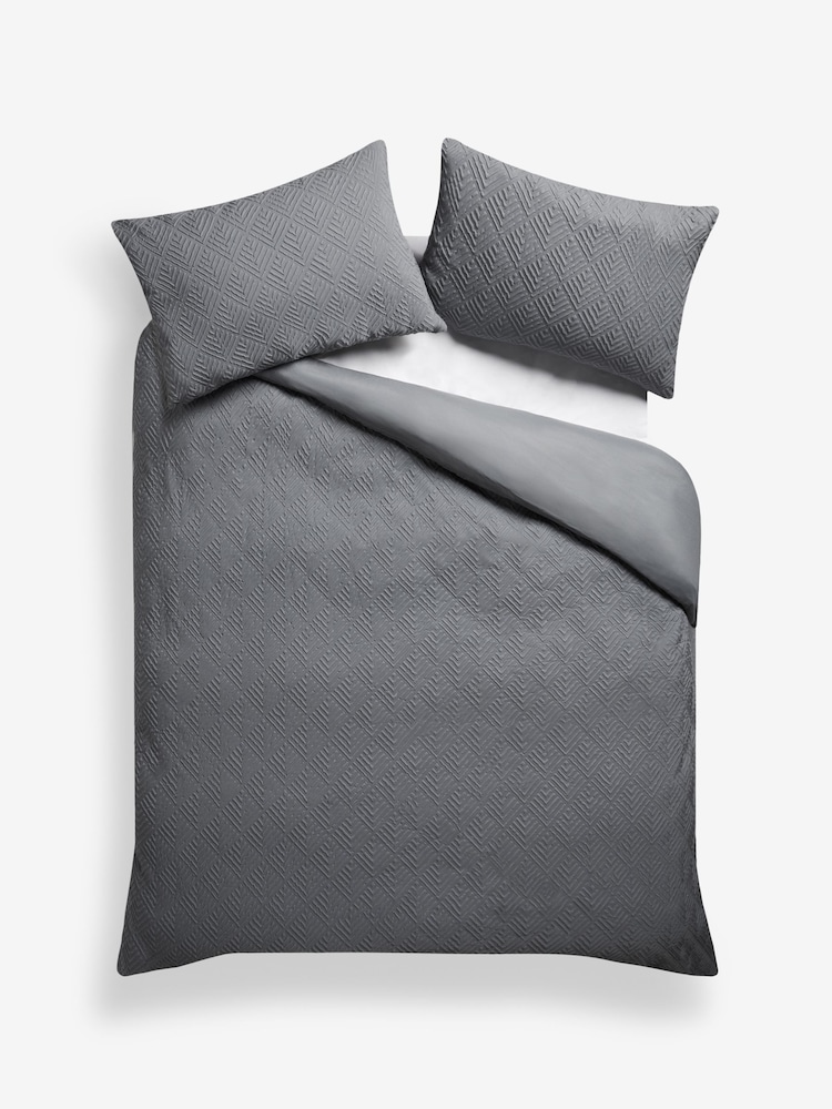 Charcoal Grey Embossed Geometric Duvet Cover And Pillowcase Set - Image 4 of 4 Charcoal Grey Embossed Geometric Duvet Cover And Pillowcase Set - Image 4 of 4