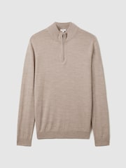 Reiss Wheat Melange Blackhall Merino Wool Half-Zip Funnel Neck Jumper - Image 2 of 6