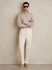 Reiss Wheat Melange Blackhall Merino Wool Half-Zip Funnel Neck Jumper - Image 3 of 6