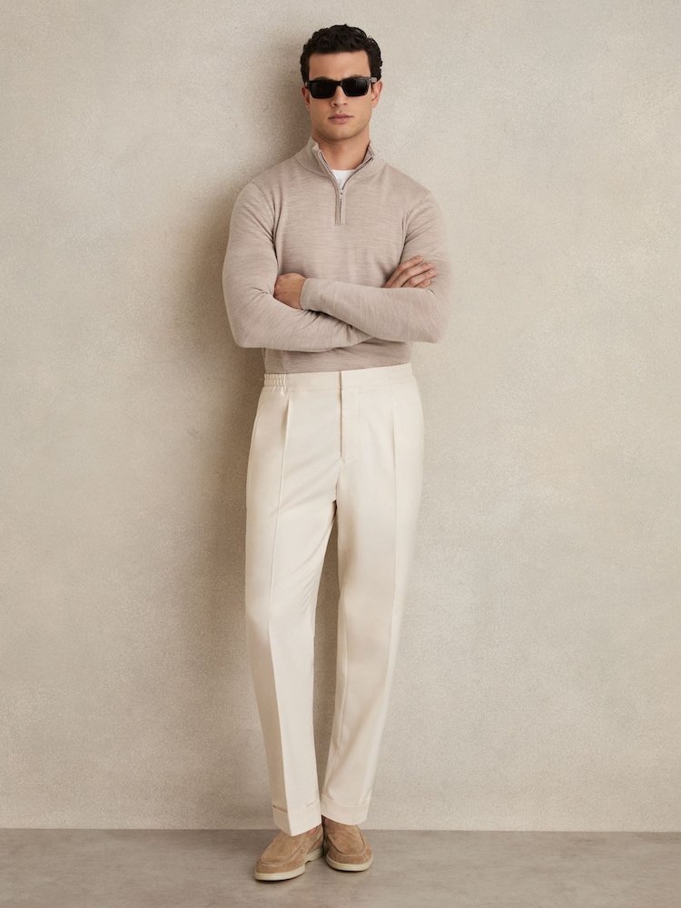 Reiss Wheat Melange Blackhall Merino Wool Half-Zip Funnel Neck Jumper - Image 3 of 6