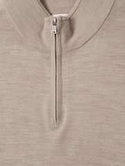 Reiss Wheat Melange Blackhall Merino Wool Half-Zip Funnel Neck Jumper - Image 6 of 6
