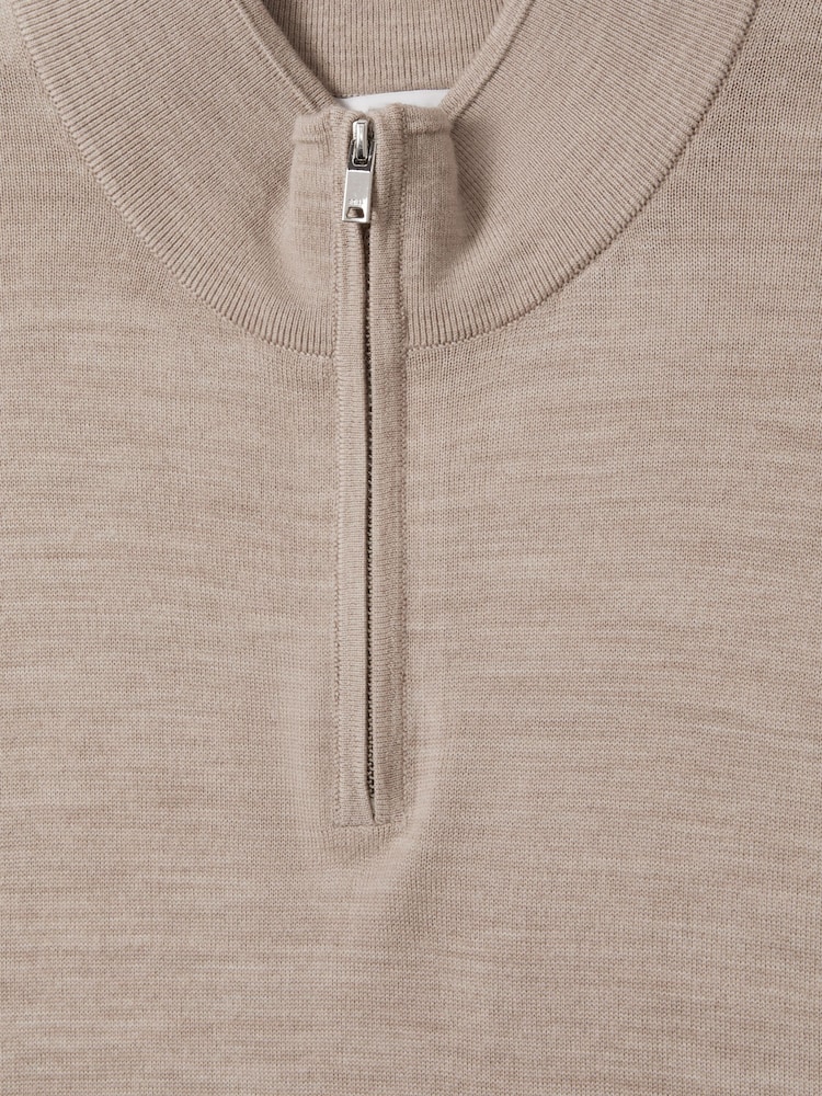 Reiss Wheat Melange Blackhall Merino Wool Half-Zip Funnel Neck Jumper - Image 6 of 6