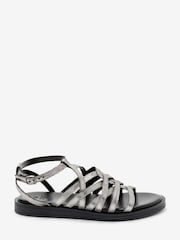 Pewter Regular/Wide Fit Forever Comfort® Woven Leather Gladiator Low Platform Sandals - Image 3 of 6