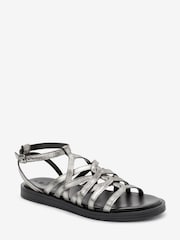 Pewter Regular/Wide Fit Forever Comfort® Woven Leather Gladiator Low Platform Sandals - Image 4 of 6