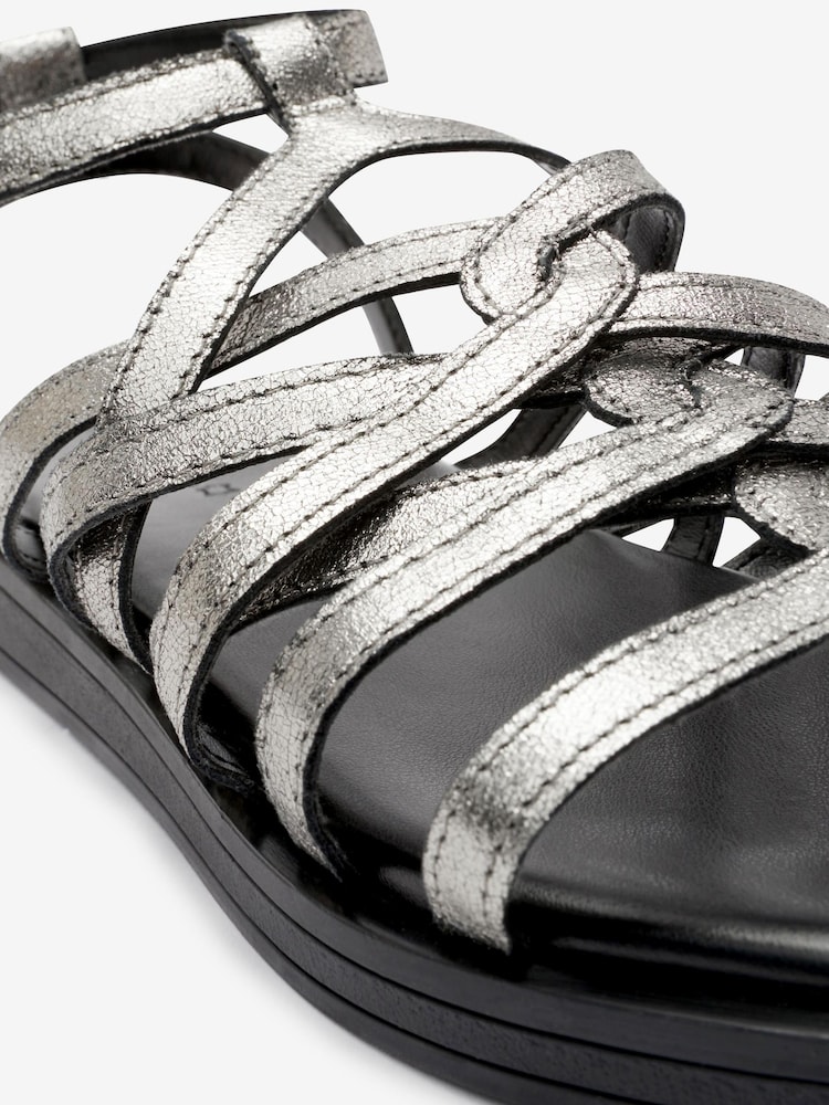 Pewter Regular/Wide Fit Forever Comfort® Woven Leather Gladiator Low Platform Sandals - Image 6 of 6