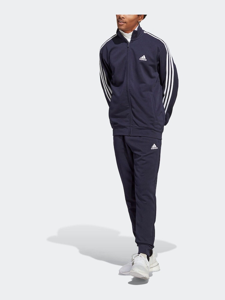 adidas Navy Sportswear Basic 3-Stripes French Terry Tracksuit - Image 1 of 9