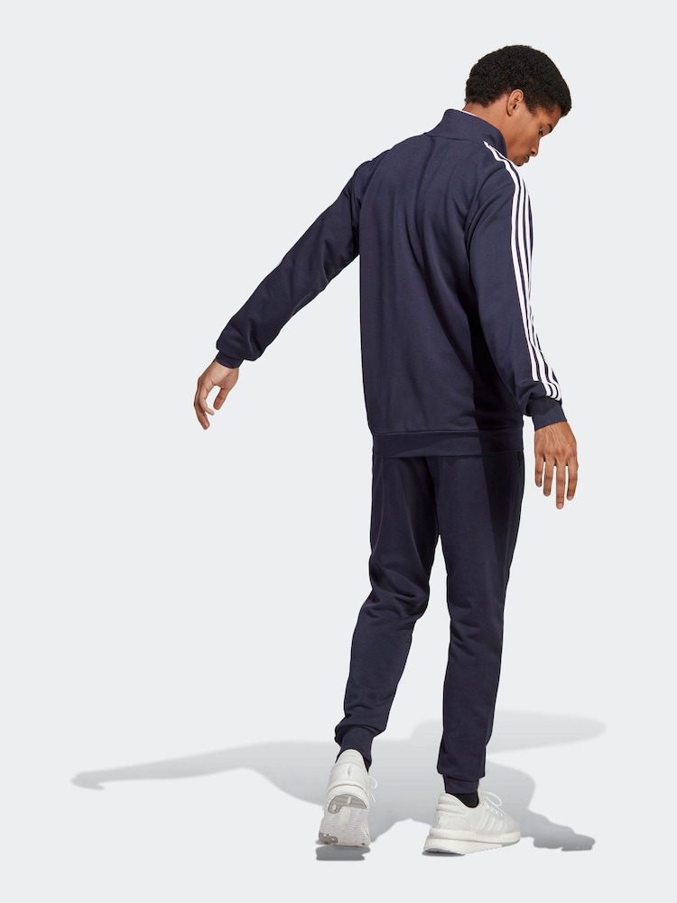 adidas Navy Sportswear Basic 3-Stripes French Terry Tracksuit - Image 2 of 9