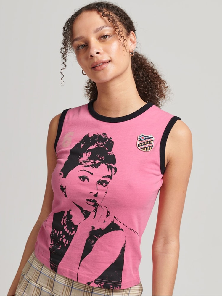 Superdry Pink 100% Cotton Allstars AH Graphic Vest Top - Image 1 of 4
