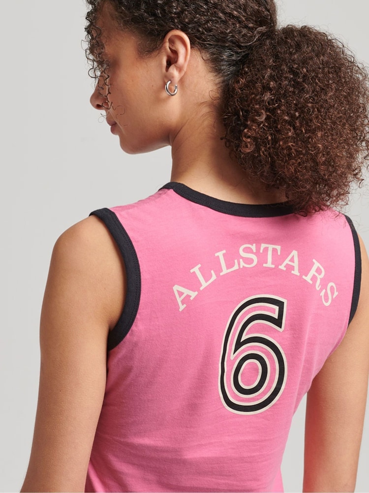 Superdry Pink 100% Cotton Allstars AH Graphic Vest Top - Image 2 of 4