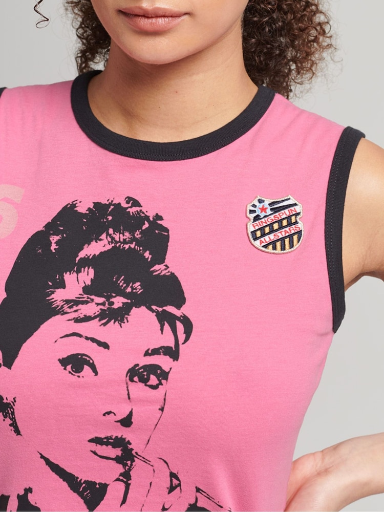 Superdry Pink 100% Cotton Allstars AH Graphic Vest Top - Image 4 of 4