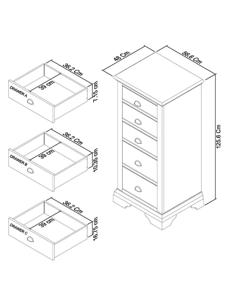 Bentley Designs White Hampstead 5 Drawer Tall Chest - Image 2 of 2