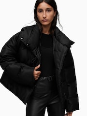 AllSaints Black 100% Cotton Puffer Jacket - Image 1 of 8