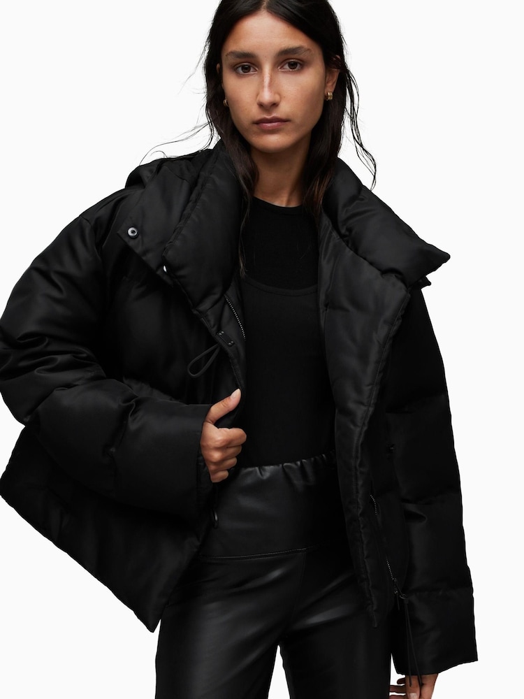 AllSaints Black 100% Cotton Puffer Jacket - Image 1 of 8