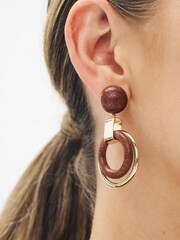 Brown Wood Statement Circle Earrings - Image 1 of 3