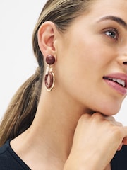 Brown Wood Statement Circle Earrings - Image 2 of 3