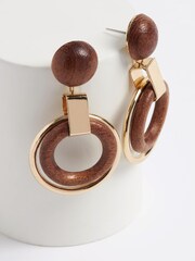 Brown Wood Statement Circle Earrings - Image 3 of 3