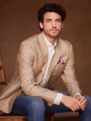 Nevtralna srtastim vzorcem - Laneni blazer Signature Leomaster - Slika 4 iz 13
