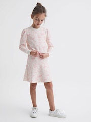 Reiss Pink Print Maeve Junior Relaxed Jersey Dress - Image 1 of 7