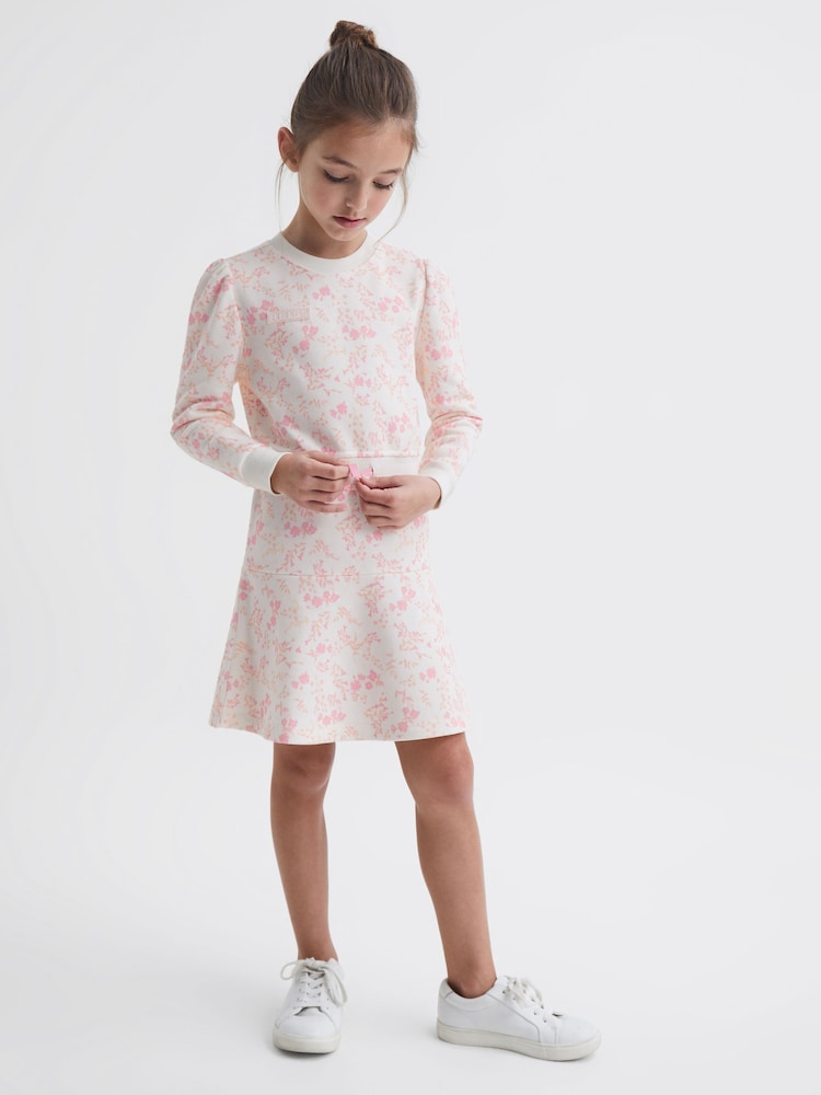 Reiss Pink Print Maeve Junior Relaxed Jersey Dress - Image 1 of 7