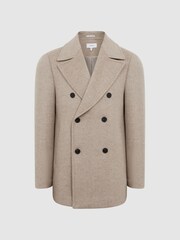Reiss Oatmeal Bergamo Wool Blend Herringbone Peacoat - Image 2 of 8