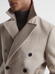 Reiss Oatmeal Bergamo Wool Blend Herringbone Peacoat - Image 4 of 8