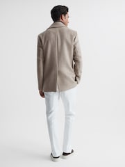 Reiss Oatmeal Bergamo Wool Blend Herringbone Peacoat - Image 5 of 8