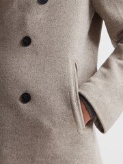 Reiss Oatmeal Bergamo Wool Blend Herringbone Peacoat - Image 6 of 8