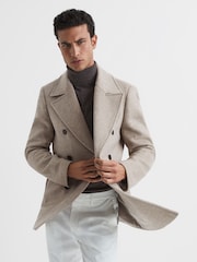 Reiss Oatmeal Bergamo Wool Blend Herringbone Peacoat - Image 7 of 8