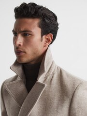 Reiss Oatmeal Bergamo Wool Blend Herringbone Peacoat - Image 8 of 8