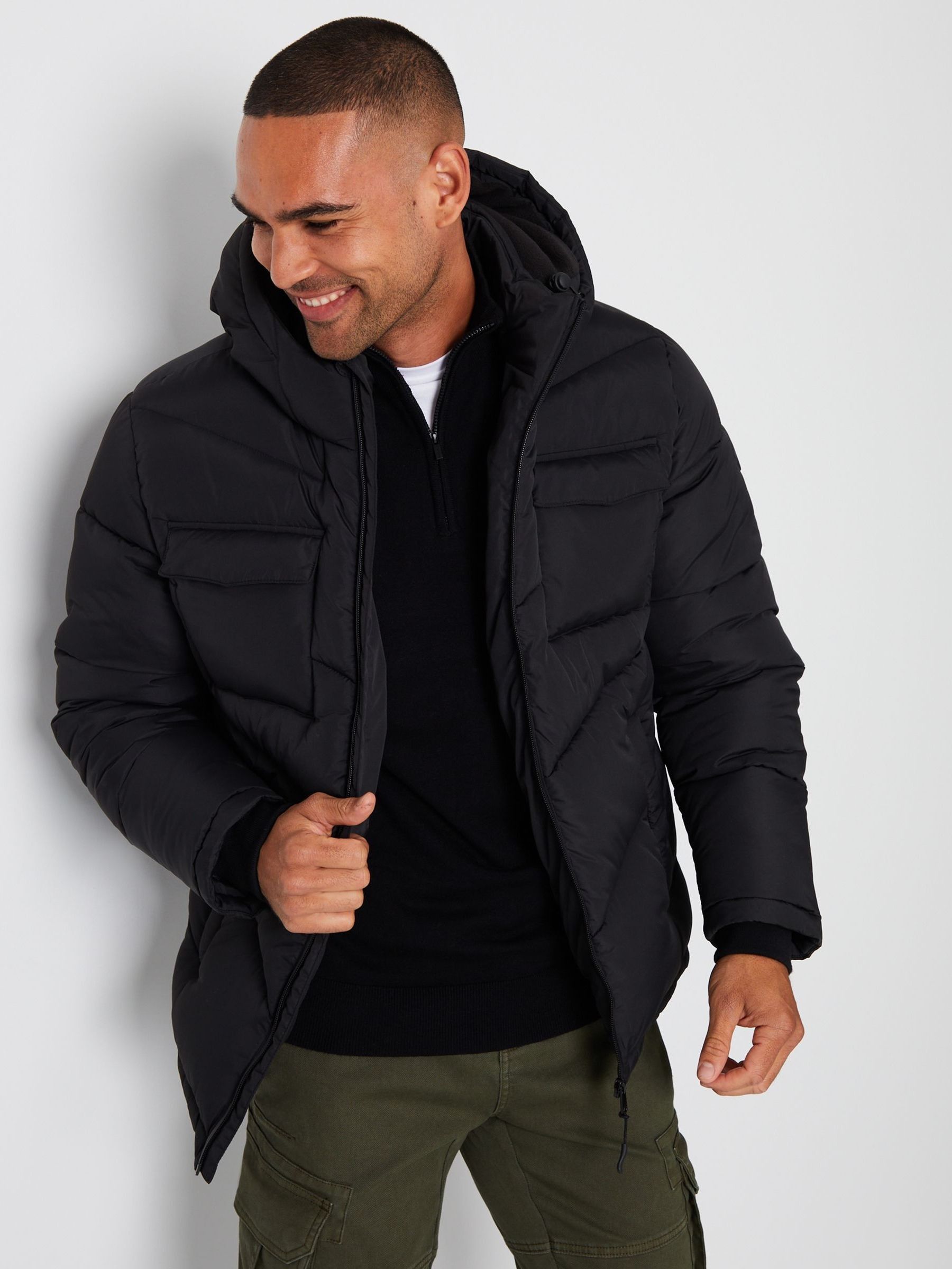 Buy Threadbare Black Showerproof Four Pocket Hooded Puffer Jacket from Next Luxembourg