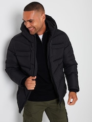 Threadbare Black Showerproof Four Pocket Hooded Puffer Jacket - Image 1 of 4