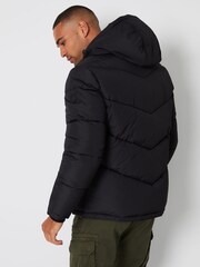 Threadbare Black Showerproof Four Pocket Hooded Puffer Jacket - Image 2 of 4