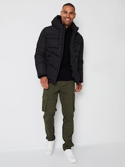 Threadbare Black Showerproof Four Pocket Hooded Puffer Jacket - Image 3 of 4