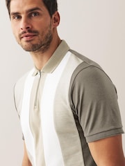 Бежевый/Коричневый - Short Sleeve Black/Tan Brown Vertical Block Polo Shirt - Image 1 of 5