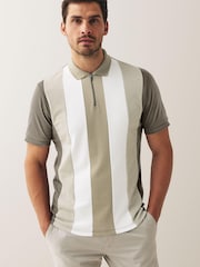 Бежевый/Коричневый - Short Sleeve Black/Tan Brown Vertical Block Polo Shirt - Image 2 of 5
