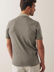 Бежевый/Коричневый - Short Sleeve Black/Tan Brown Vertical Block Polo Shirt - Image 3 of 5