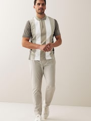 Бежевый/Коричневый - Short Sleeve Black/Tan Brown Vertical Block Polo Shirt - Image 4 of 5