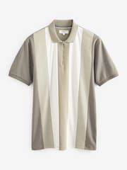Бежевый/Коричневый - Short Sleeve Black/Tan Brown Vertical Block Polo Shirt - Image 5 of 5