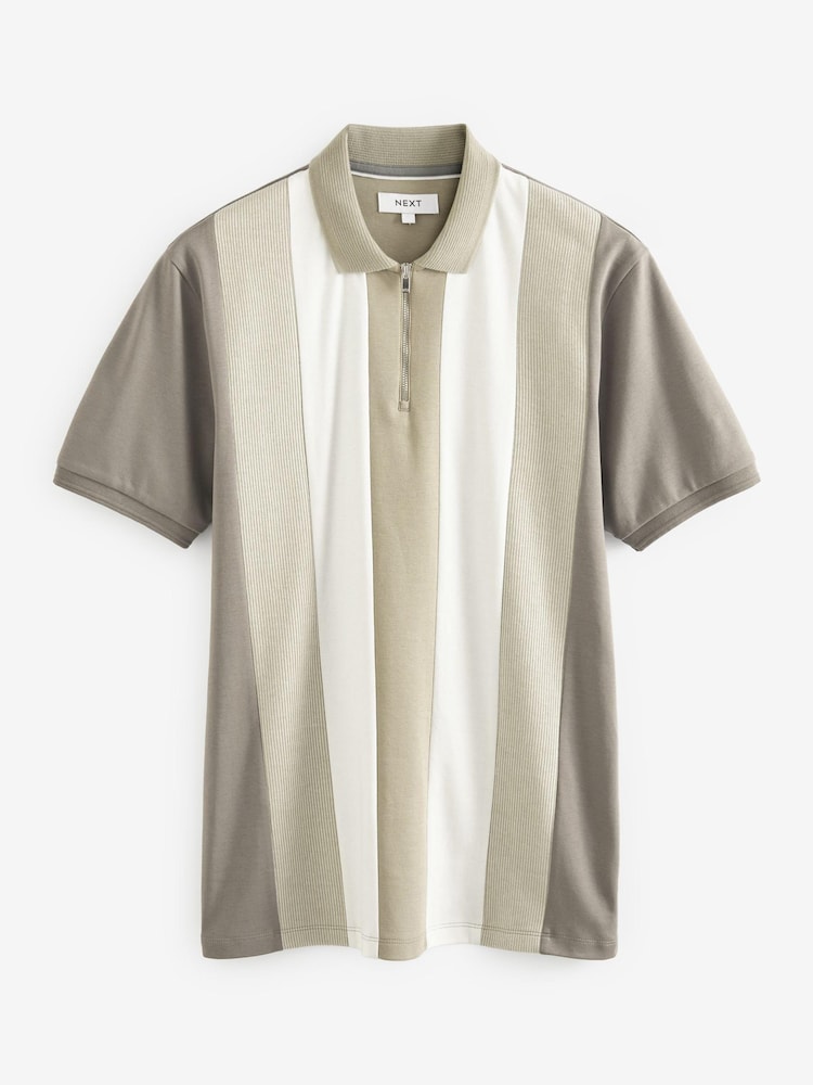 Бежевый/Коричневый - Short Sleeve Black/Tan Brown Vertical Block Polo Shirt - Image 5 of 5
