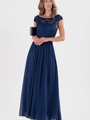 Jolie Moi Blue Basia Bridesmaid Lace Bodice Maxi Dress - Image 3 of 6