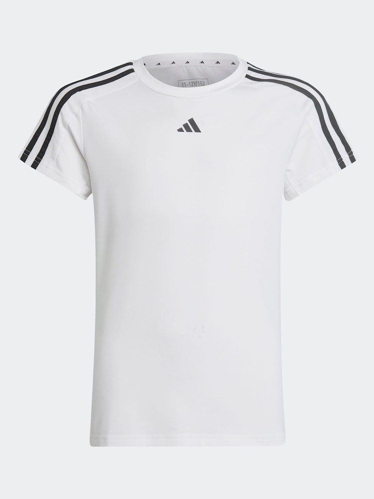 adidas White Sportswear Train Essentials Aeroready 3 Stripes Slim Fit Training T-Shirt - Image 2 of 6