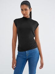 Black Sleeveless High Neck Top - Image 1 of 6