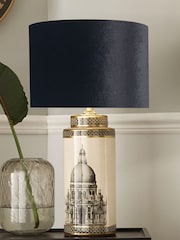 Pacific Black Wren Tall Black and Cream Print Ceramic Table Lamp - Image 1 of 3