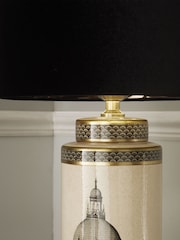 Pacific Black Wren Tall Black and Cream Print Ceramic Table Lamp - Image 2 of 3