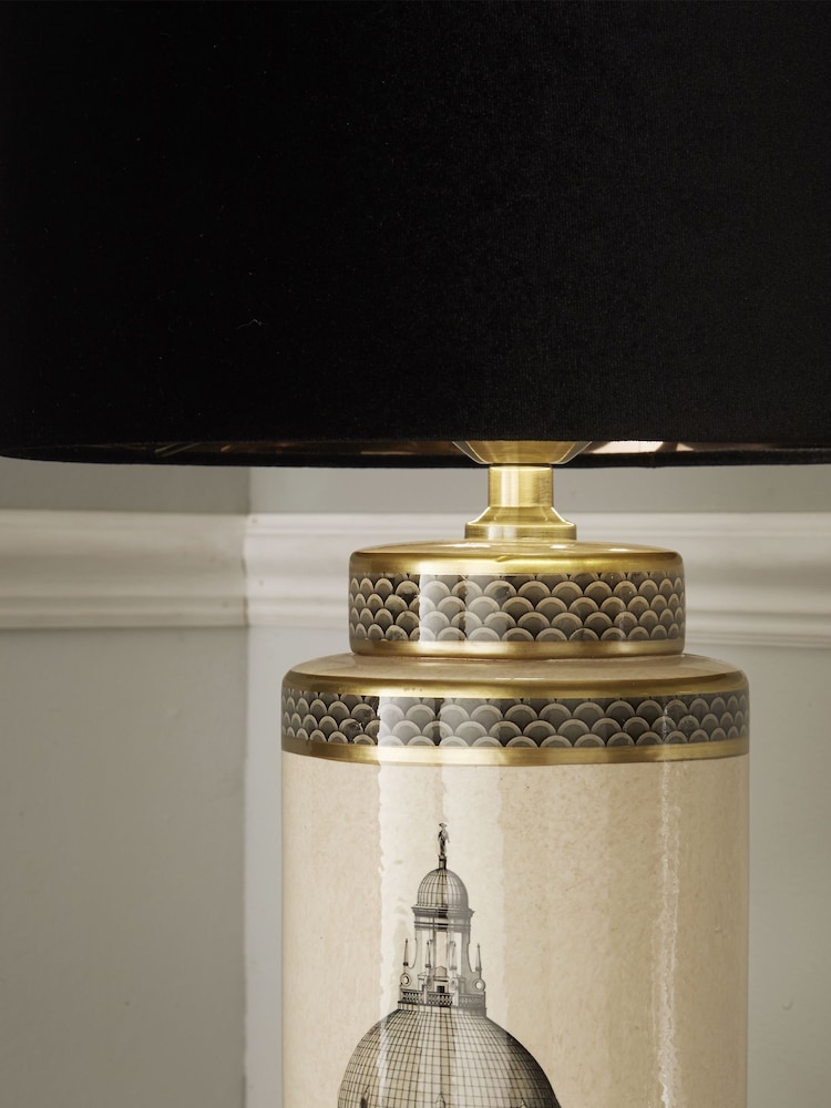Pacific Black Wren Tall Black and Cream Print Ceramic Table Lamp - Image 2 of 3