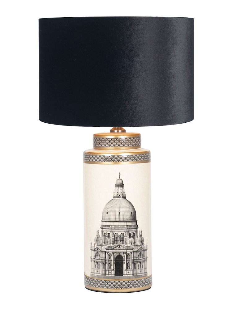 Pacific Black Wren Tall Black and Cream Print Ceramic Table Lamp - Image 3 of 3