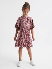 Reiss Pink Alivia Junior Lace Sleeve Printed Dress - Image 3 of 8