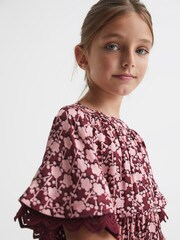 Reiss Pink Alivia Junior Lace Sleeve Printed Dress - Image 4 of 8